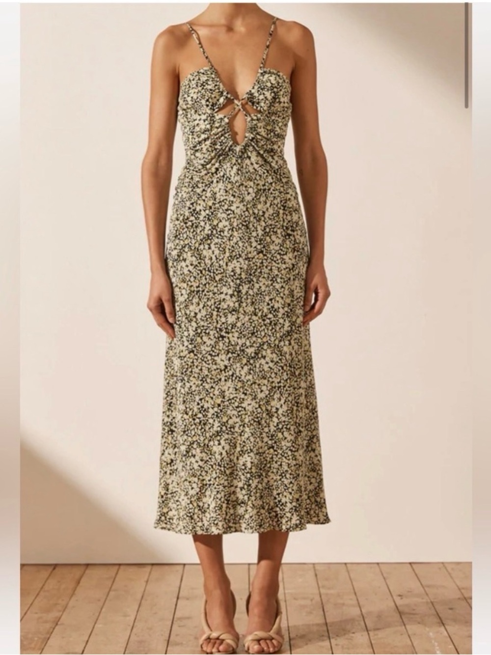 NWT Free People twist front ditzy floral silk midi dress, size 2
